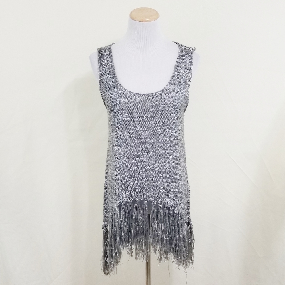 Pretty Angel silver knit tank metallic fringe sequins size small